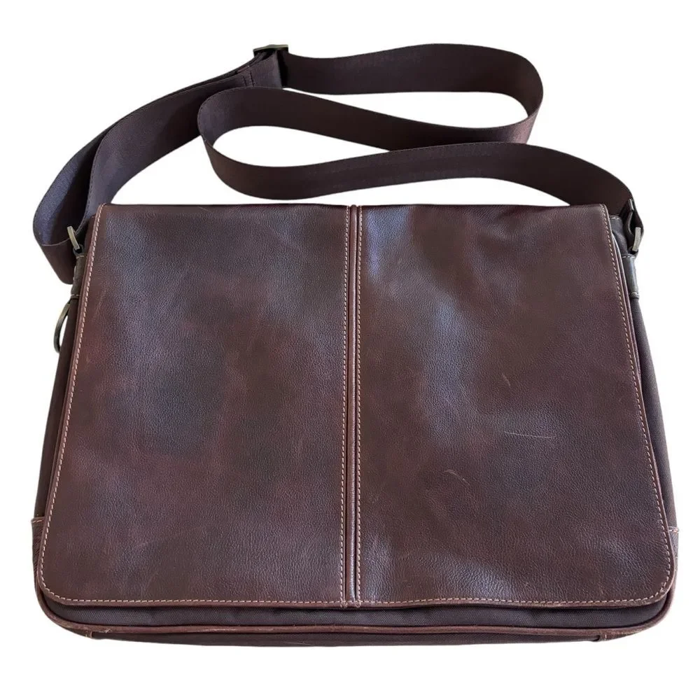 Boconi Brown Leather Laptop Bag w/RFID Pocket